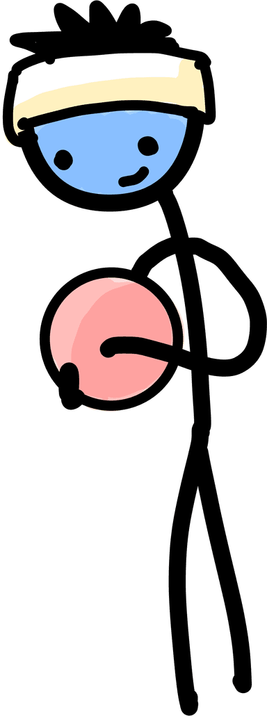 Stick drawing person with dodgeball