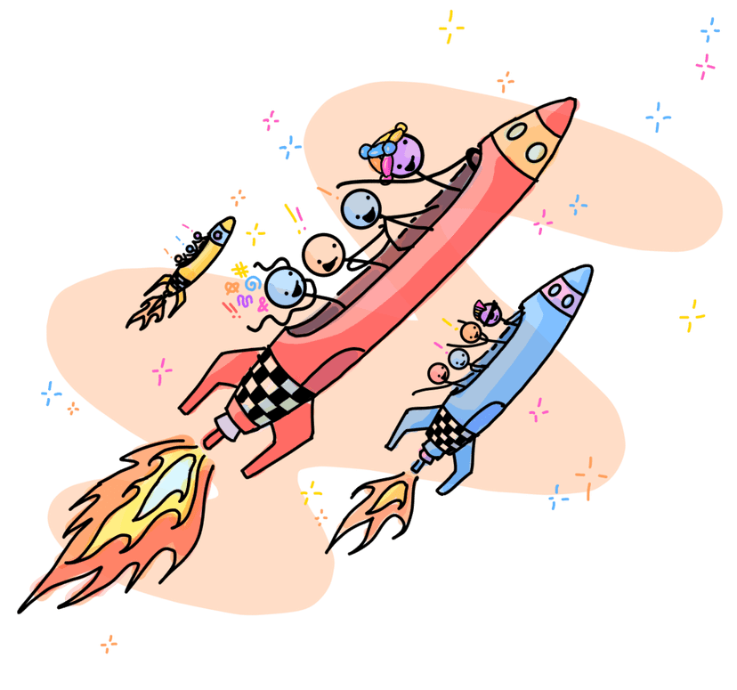 Hosts in rockets, all flying into the sky